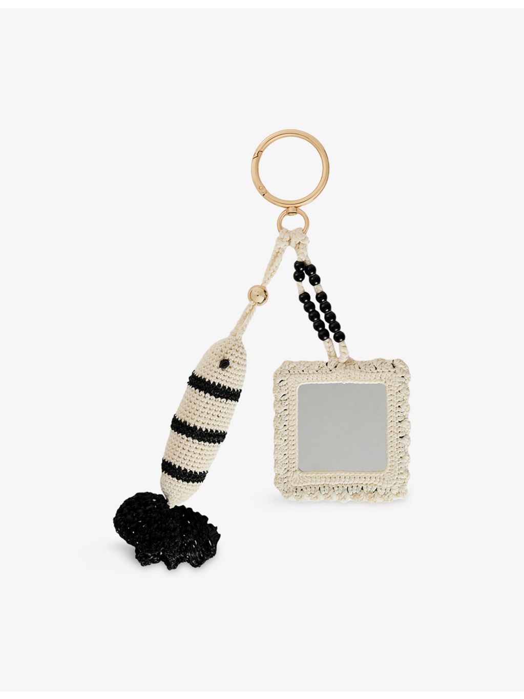 Sandro handmade crochet keyring fish motif gold-tone hardware, UK version