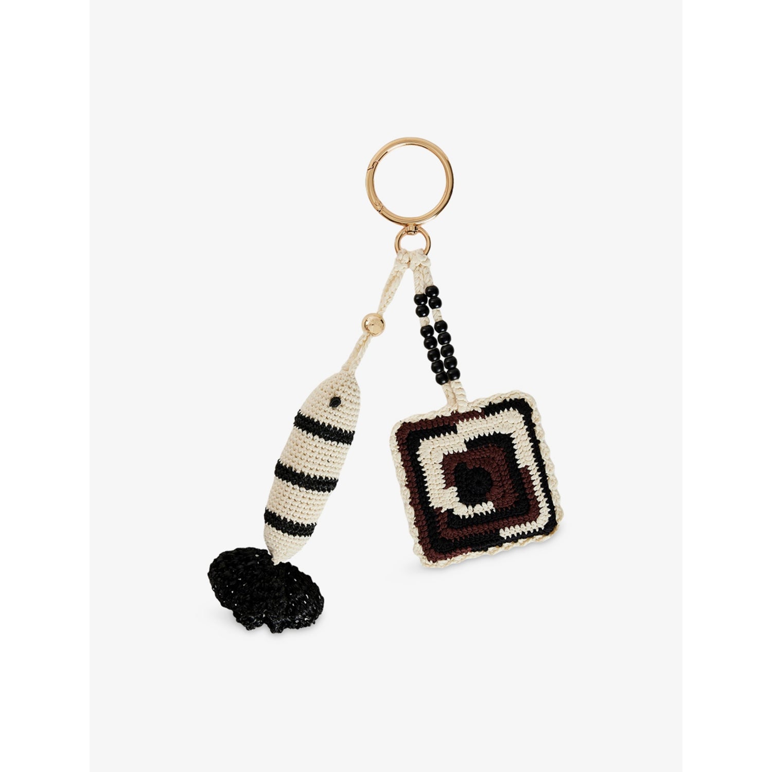 Sandro handmade crochet keyring fish motif gold-tone hardware, UK version