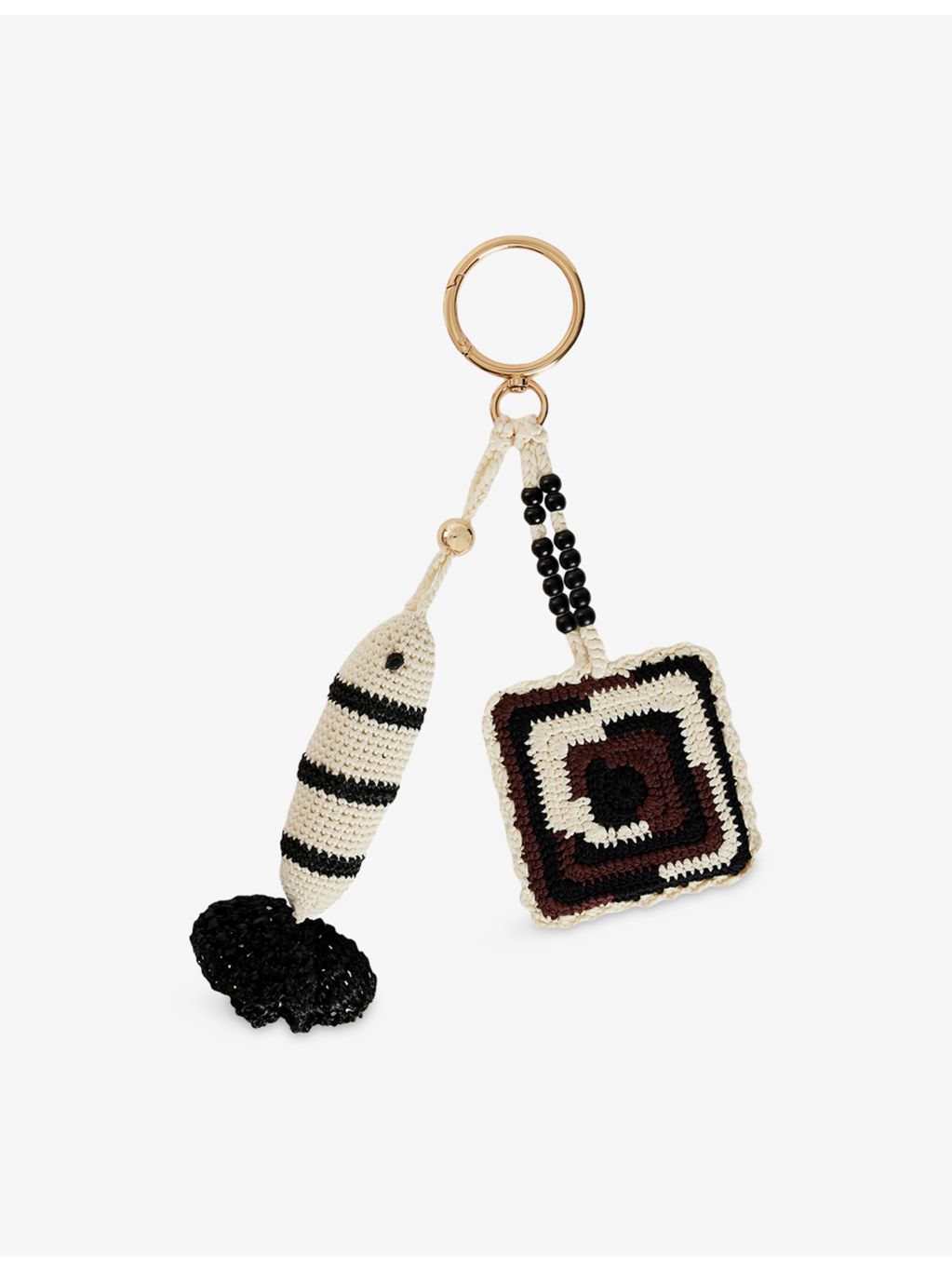 Sandro handmade crochet keyring fish motif gold-tone hardware, UK version