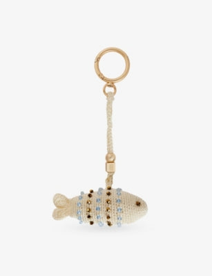 Sandro fish handmade crochet keyring gold-tone hardware - British product