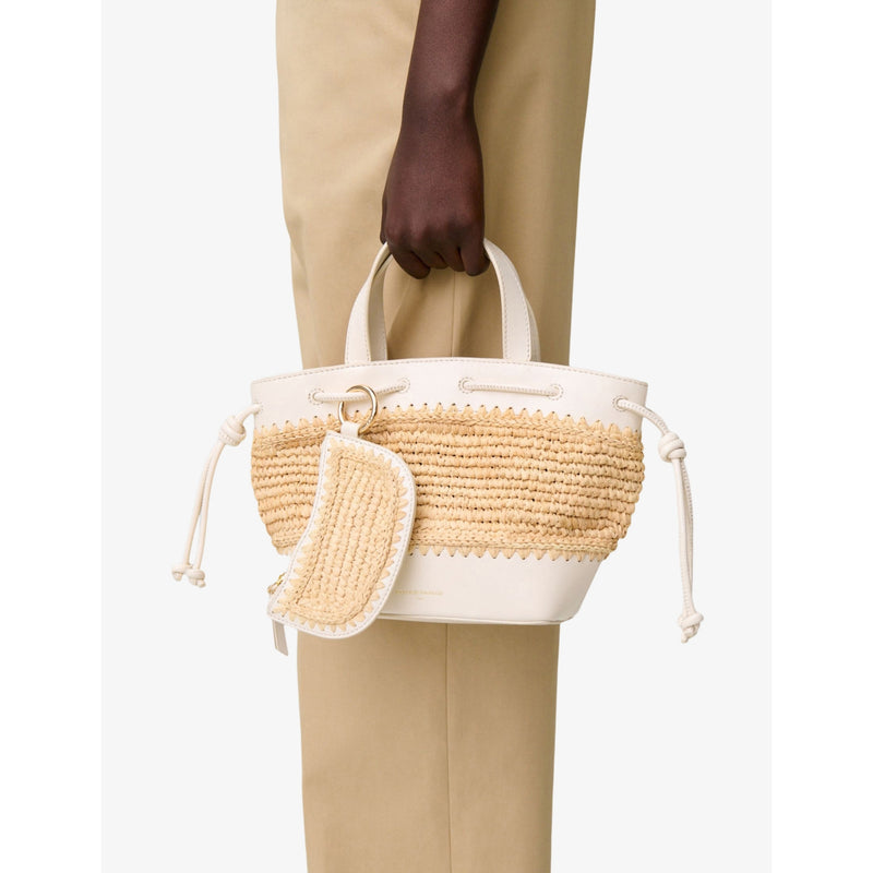 Claudie Pierlot curved raffia purse with leather trim, imported from the UK