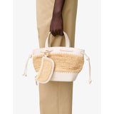 Claudie Pierlot curved raffia purse with leather trim, imported from the UK