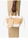 Claudie Pierlot curved raffia purse with leather trim, imported from the UK