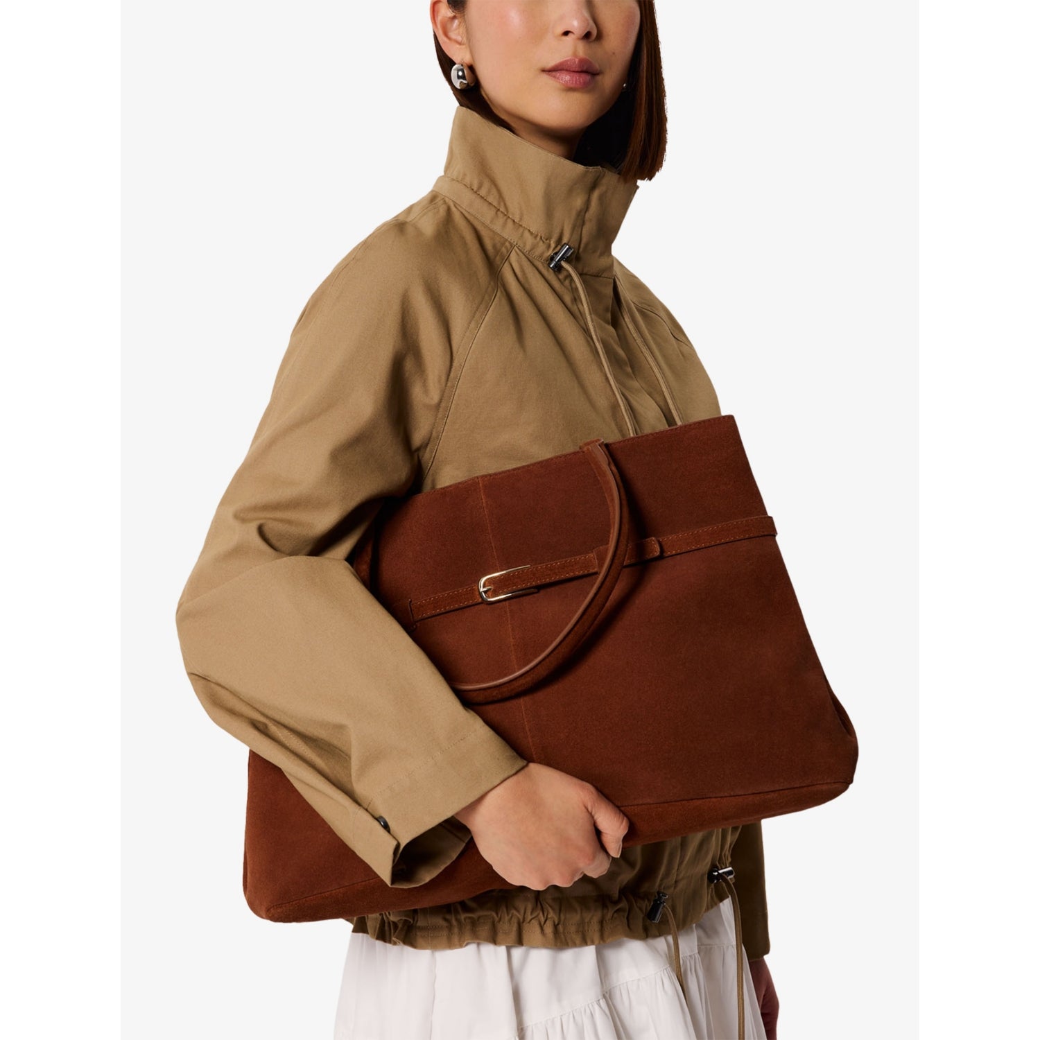 Whistles Noelle suede tote bag with gold hardware, UK version