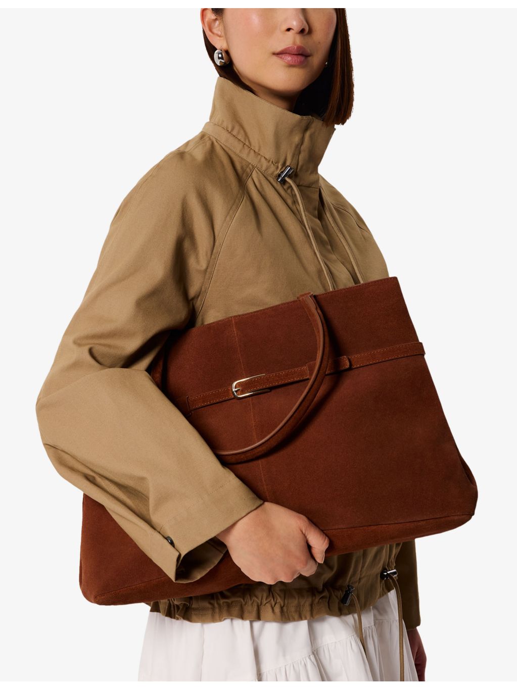 Whistles Noelle suede tote bag with gold hardware, UK version