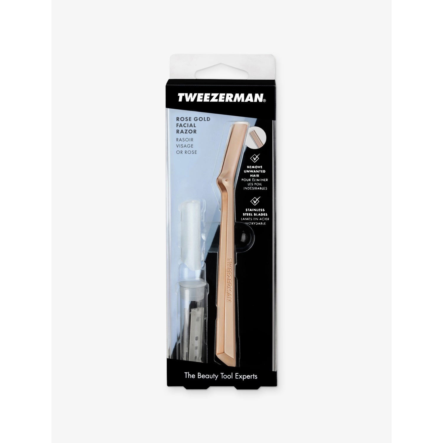 Tweezerman facial razor rose gold, imported from the UK