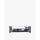 Transparent turntable record player with glass and aluminium design, UK version