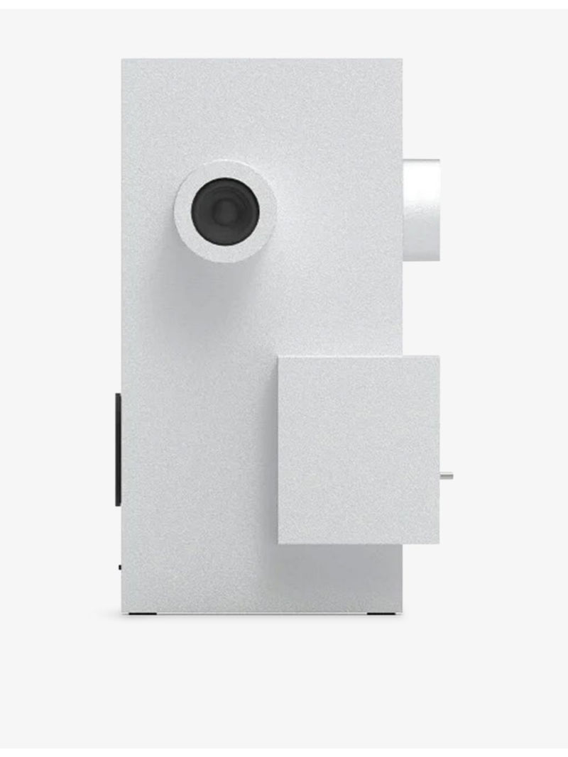 Transparent Brutalist sculpture speaker in recycled aluminium (British brand)