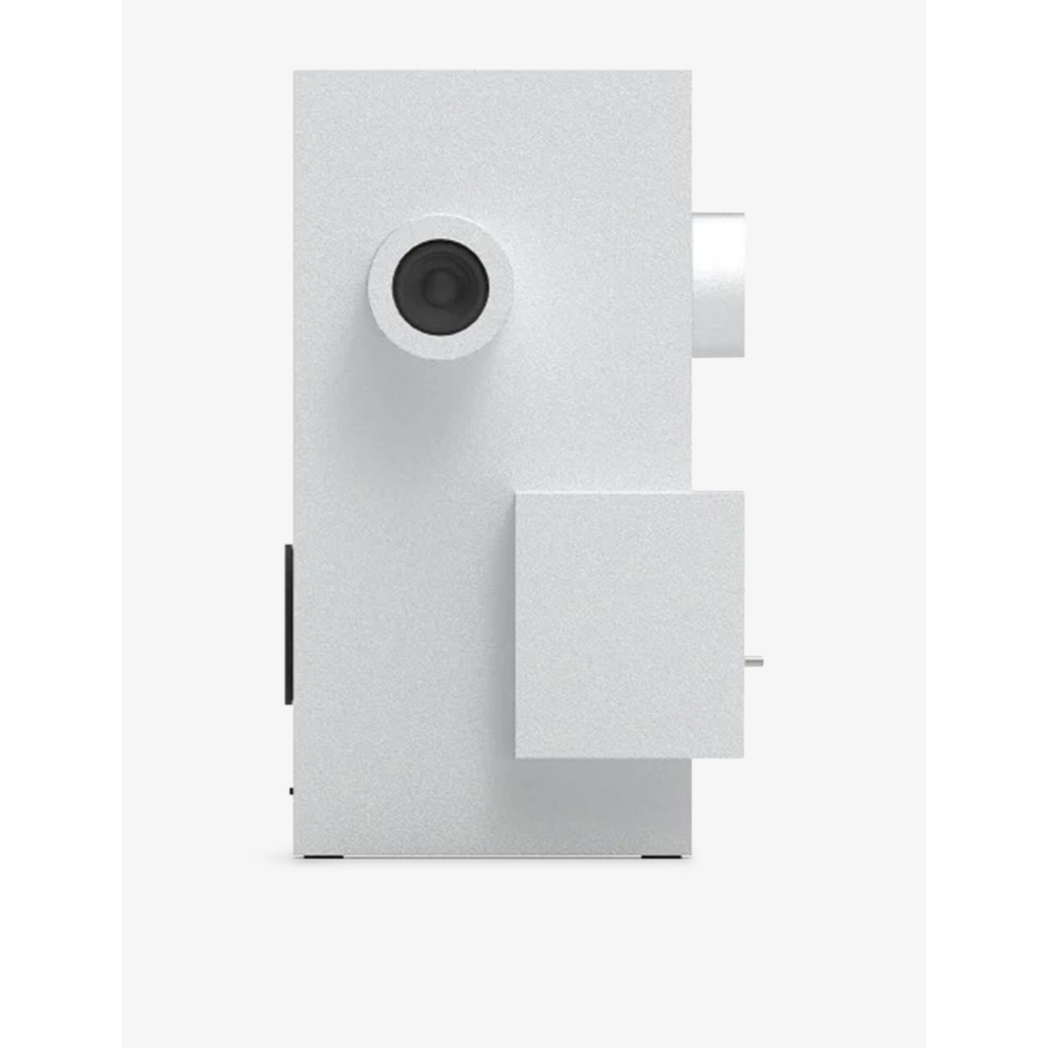 Transparent Brutalist sculpture speaker in recycled aluminium (British brand)