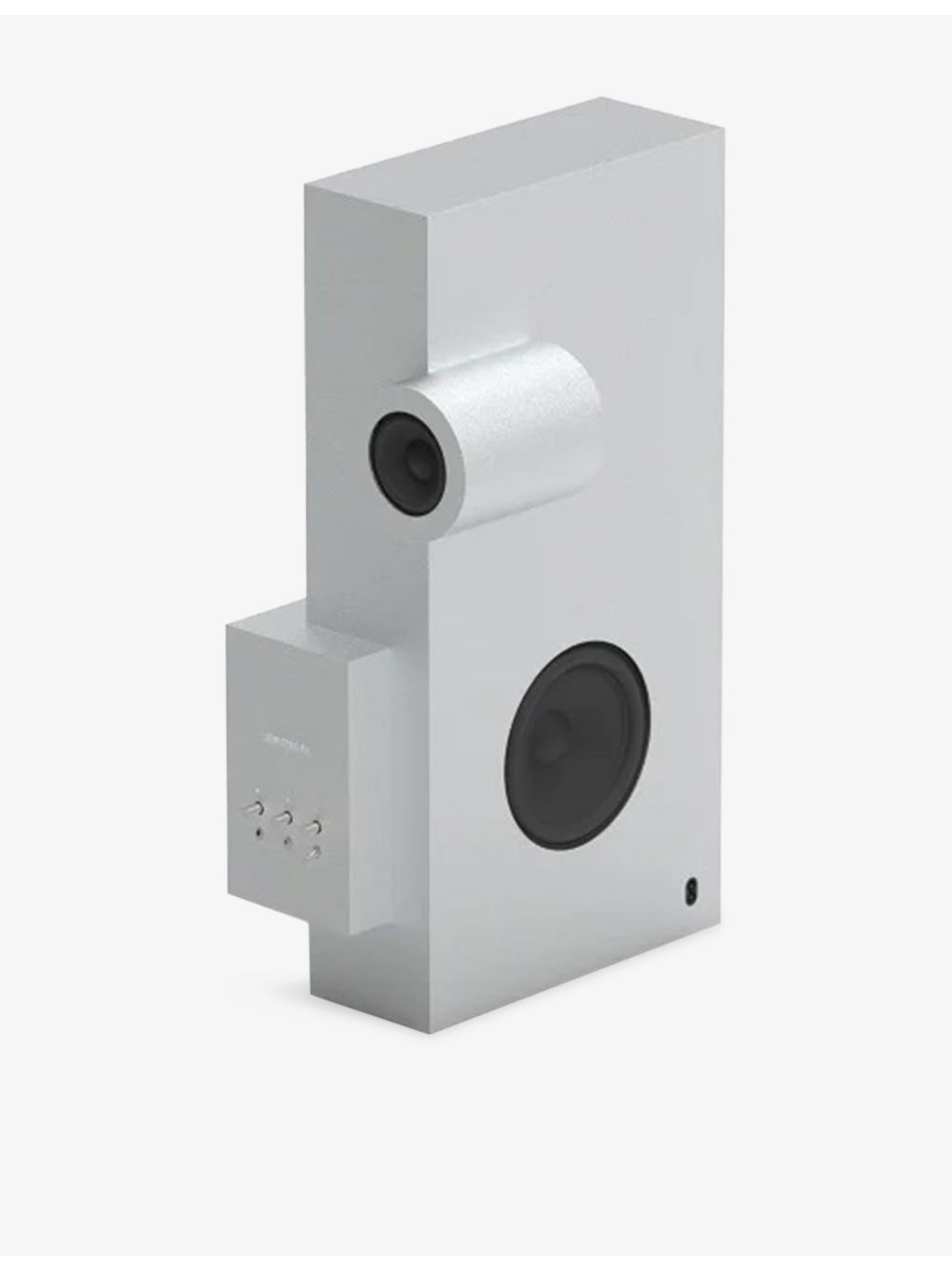 Transparent Brutalist sculpture speaker in recycled aluminium (British brand)