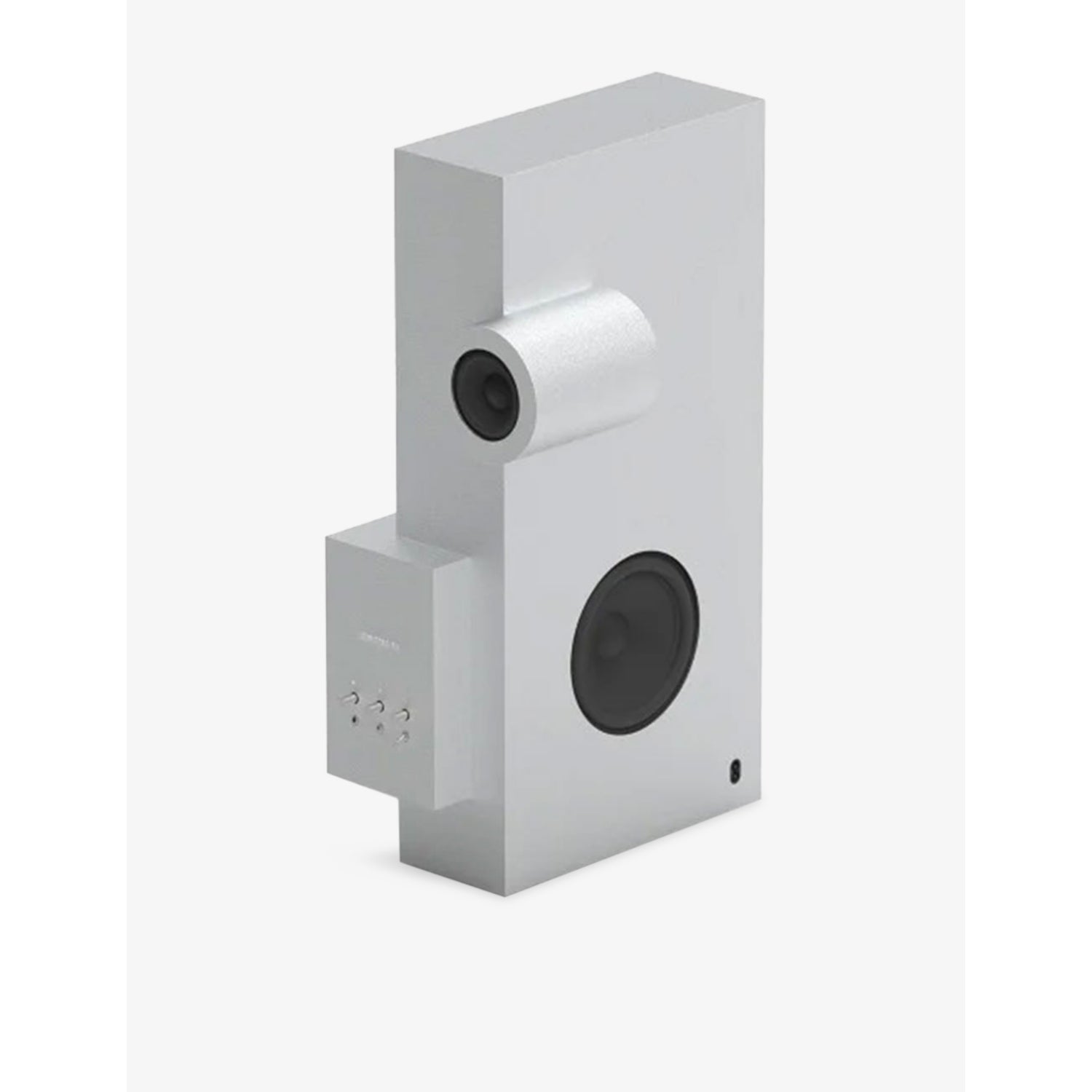 Transparent Brutalist sculpture speaker in recycled aluminium (British brand)