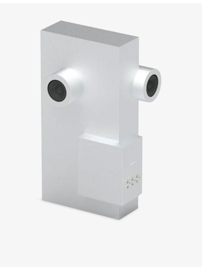 Transparent Brutalist sculpture speaker in recycled aluminium (British brand)