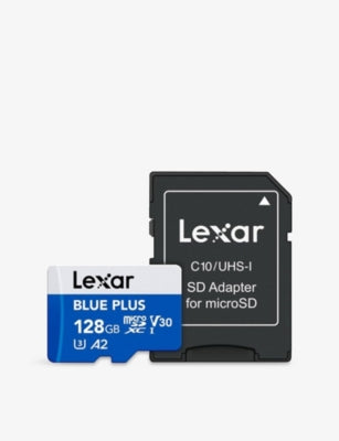Lexar Blue Plus 128GB microSDXC memory card with SD adapter, imported from the UK