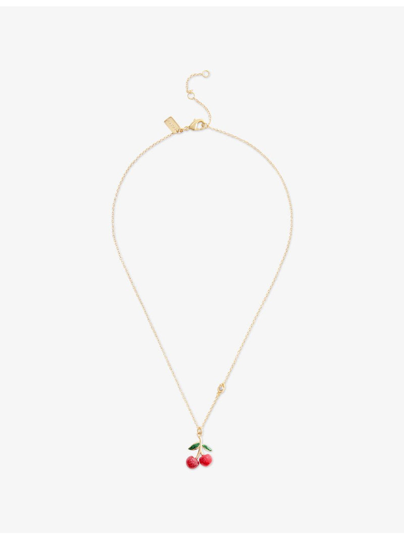 Coach cherry gold-plated brass and enamel pendant necklace, imported from the UK