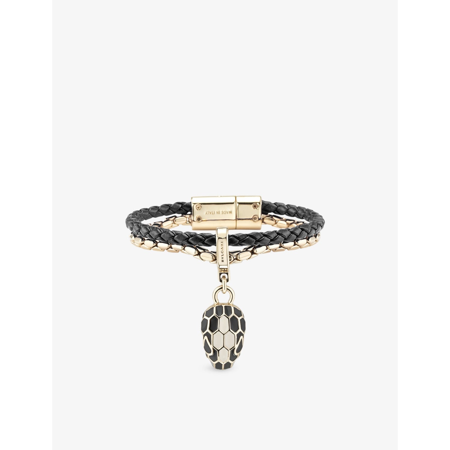 Serpenti Forever Leather and Gold-Plated Brass Bracelet - BLACK