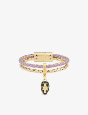Bvlgari Serpenti Forever Leather and Gold-Plated Brass Bracelet 16.5cm