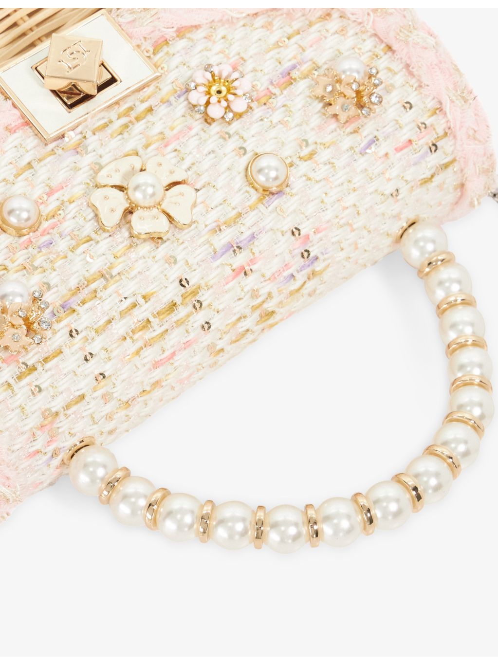 Dune woven top-handle bag with floral embellishments - British product