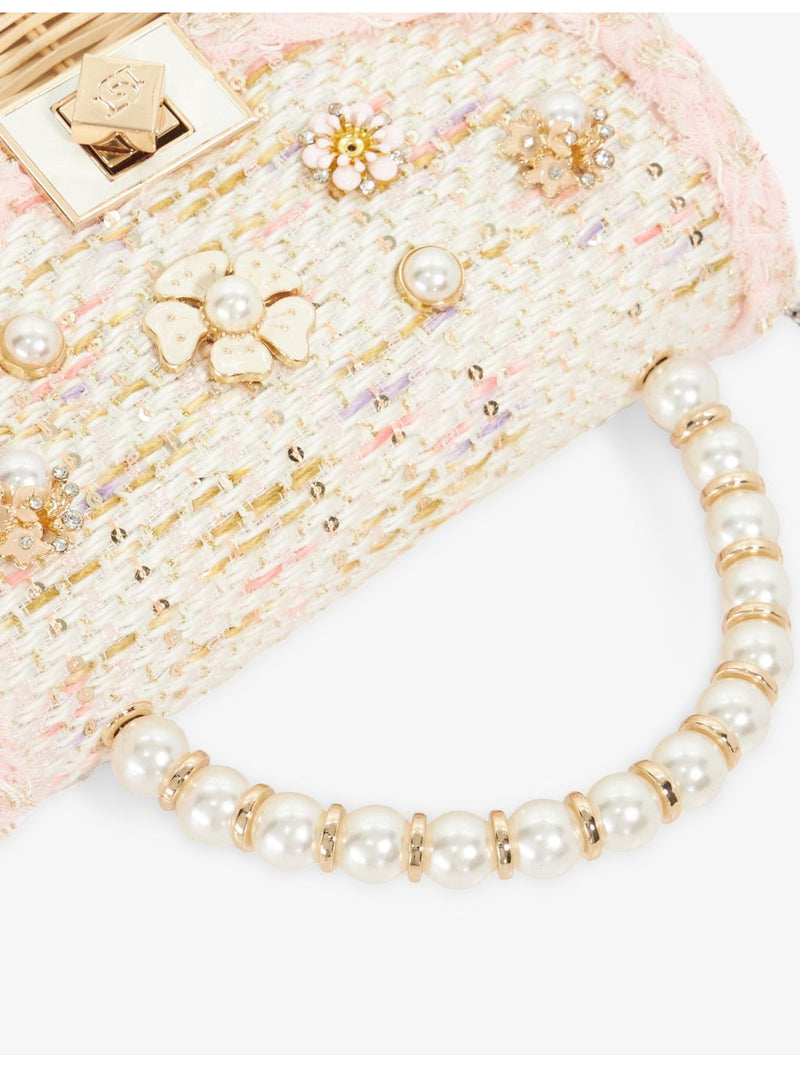 Dune woven top-handle bag with floral embellishments - British product