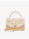 Dune woven top-handle bag with floral embellishments - British product