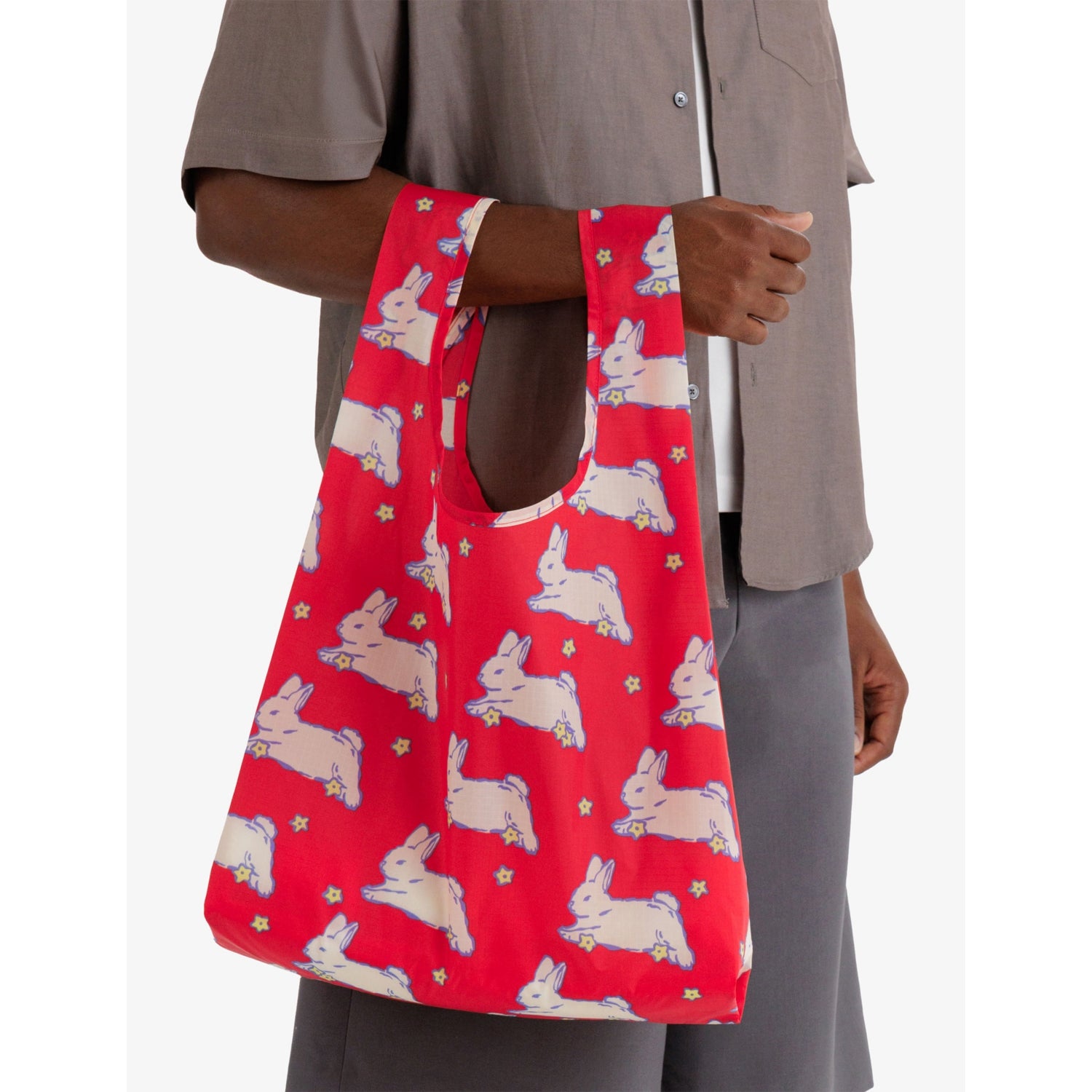 BAGGU woven tote bag with bunny print (British brand)