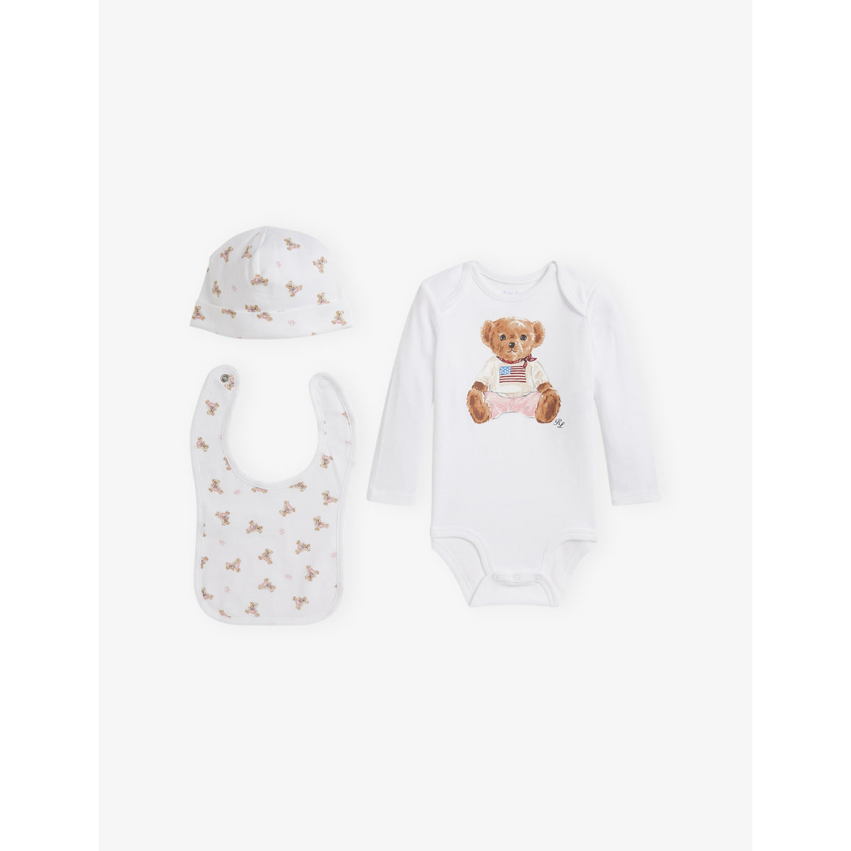Baby Bear-Print Three-Piece Cotton Gift Box Set - Newborn