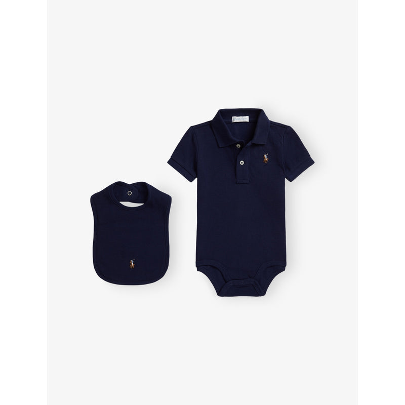 Baby Polo Pony Cotton Romper and Bib Gift Box Set - 3 months