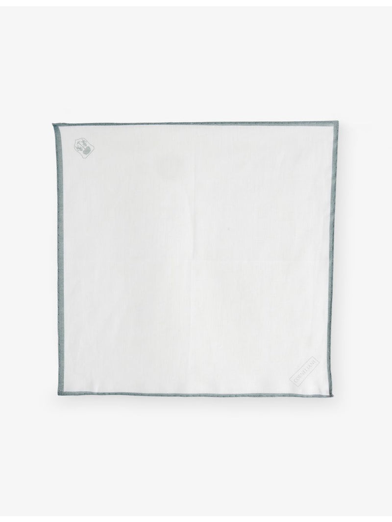 Corneliani striped-trim linen pocket square 33cm, imported from the UK