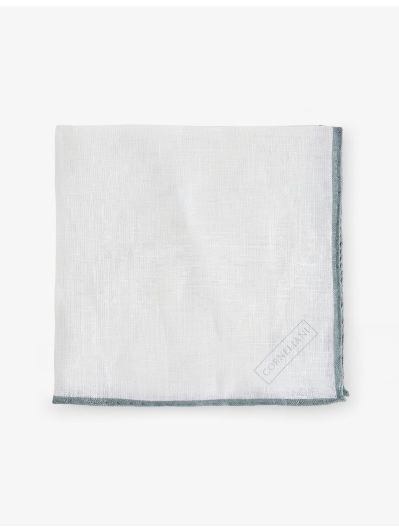 Corneliani striped-trim linen pocket square 33cm, imported from the UK
