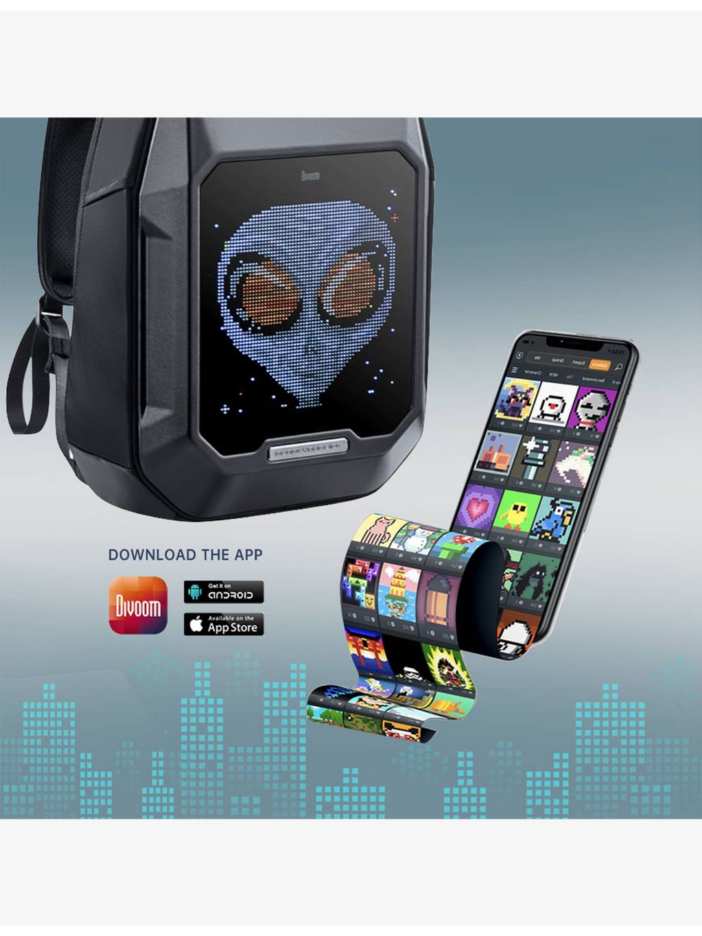 Divoom Cyberbag pixel art LED backpack, imported from the UK