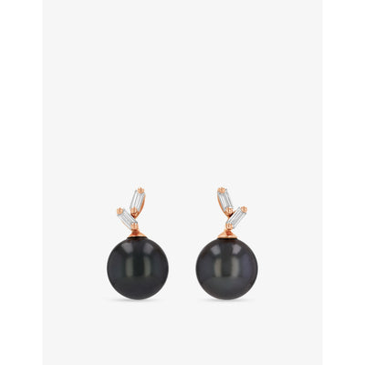 selfridges Suzanne Kalan 18ct Rose-Gold and 0.45ct Diamond Pearl Drop Earrings- Buy online at McGrocer