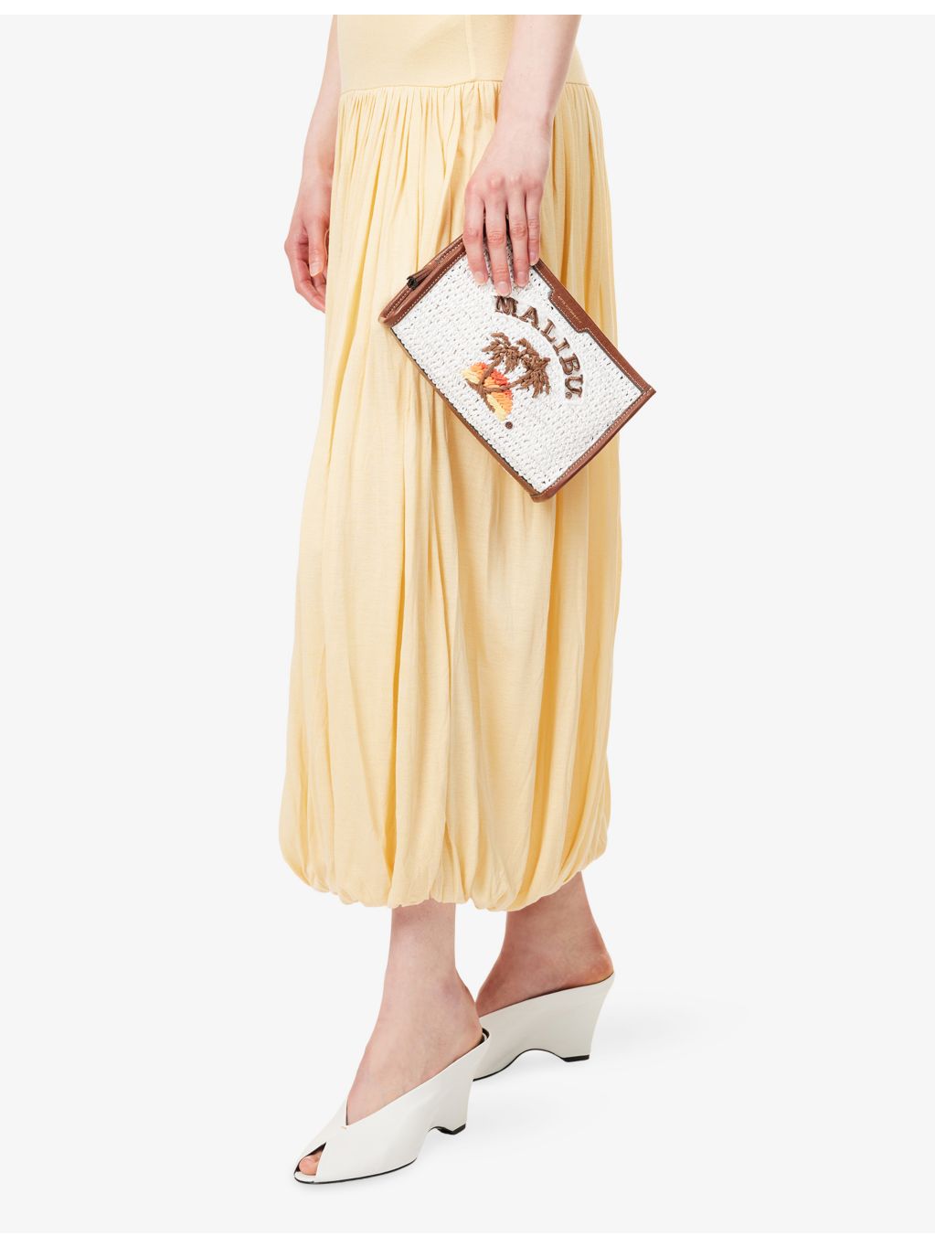 Anya Hindmarch raffia pochette with leather trim, 21cm height - British product