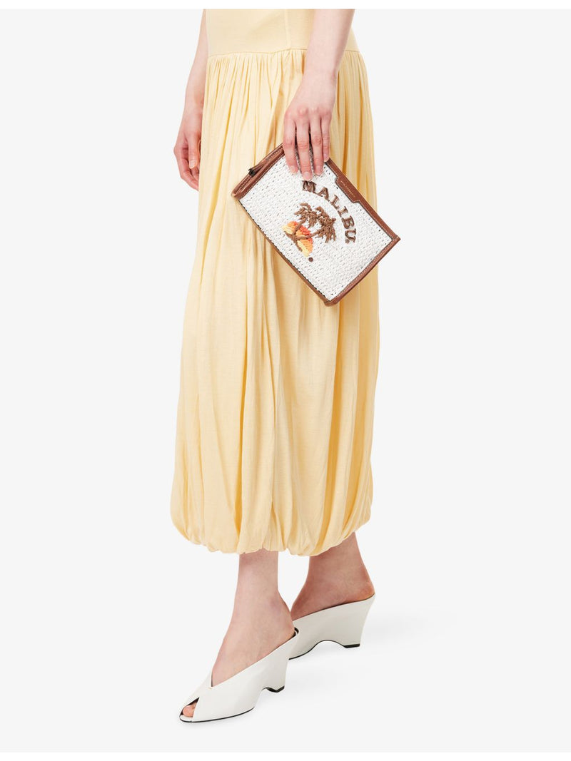 Anya Hindmarch raffia pochette with leather trim, 21cm height - British product