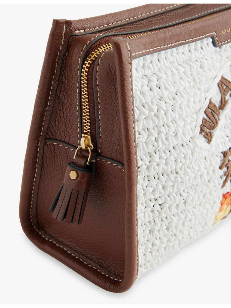 Anya Hindmarch raffia pochette with leather trim, 21cm height - British product