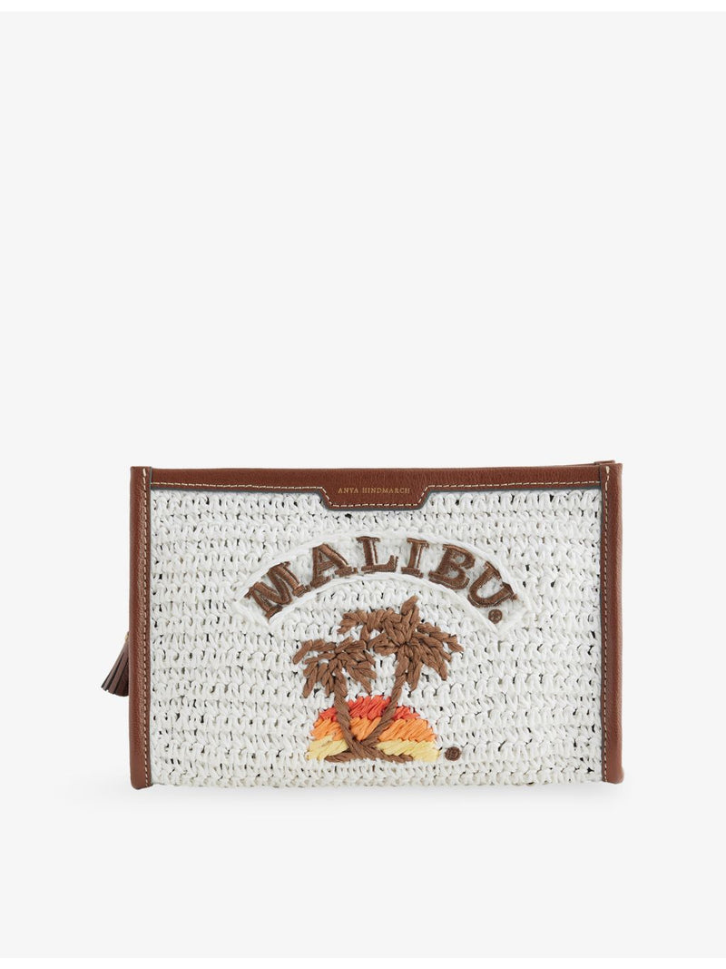 Anya Hindmarch raffia pochette with leather trim, 21cm height - British product