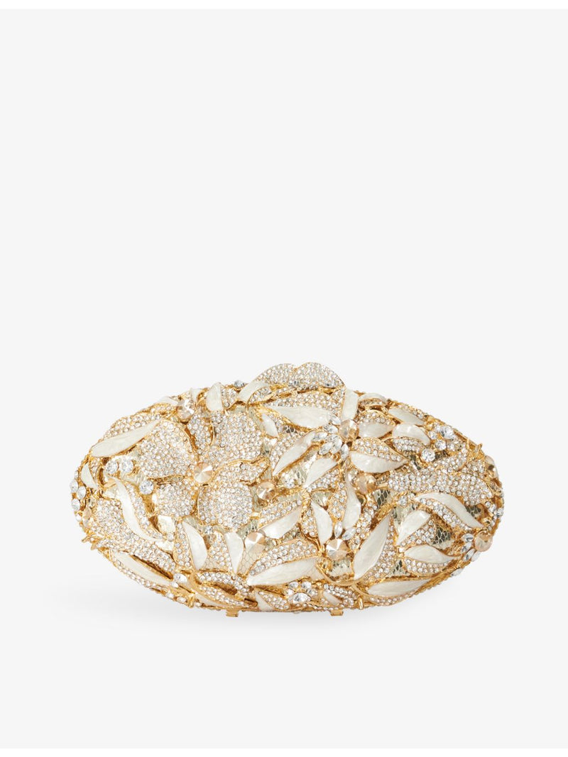 Dune crystal-embellished metal clutch bag, imported from the UK