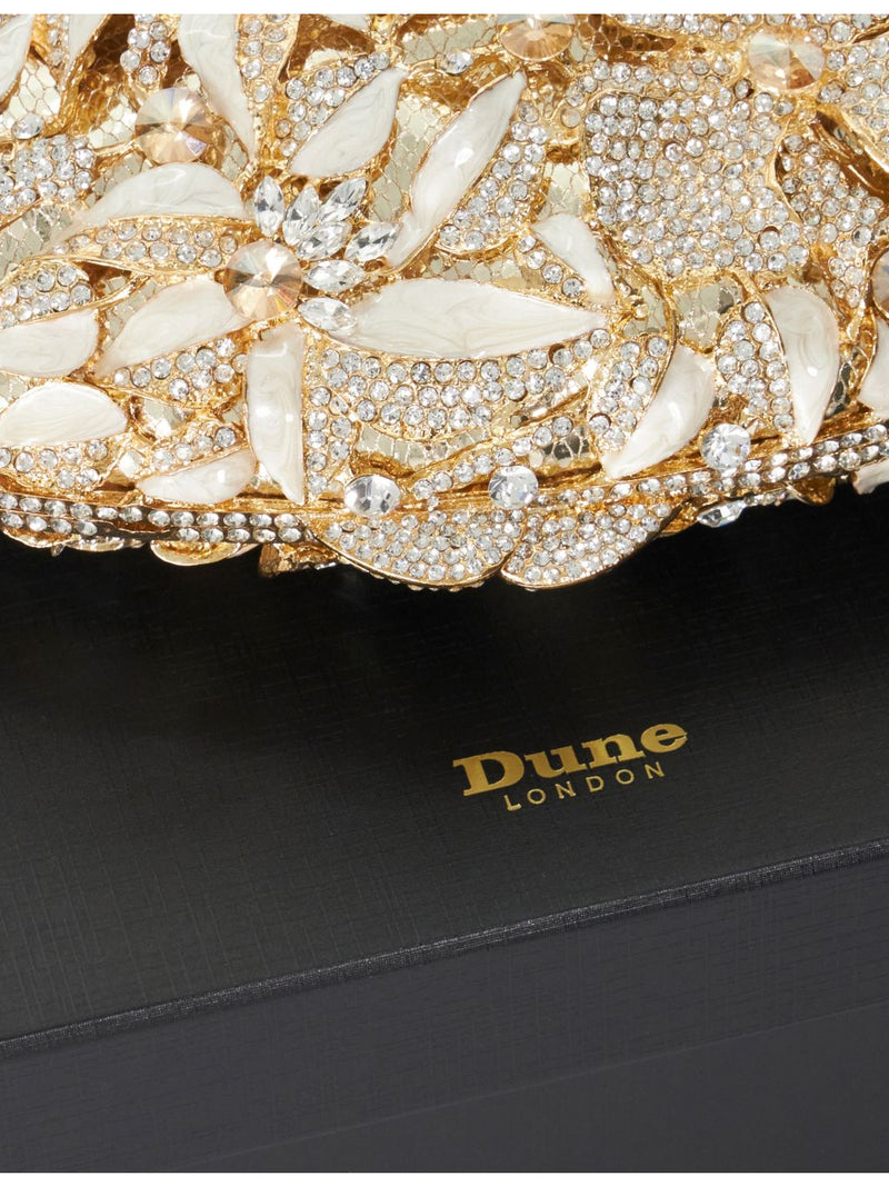 Dune crystal-embellished metal clutch bag, imported from the UK