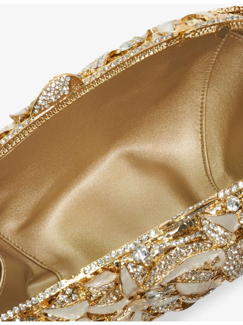 Dune crystal-embellished metal clutch bag, imported from the UK