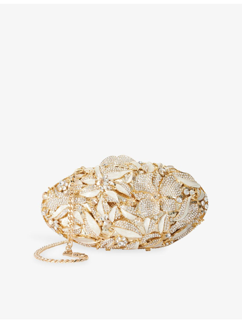 Dune crystal-embellished metal clutch bag, imported from the UK