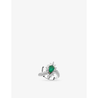 selfridges YEPREM Reign Supreme 18ct Gold, 1.03ct Diamond and 2.18ct Emerald Ring- Buy online at McGrocer