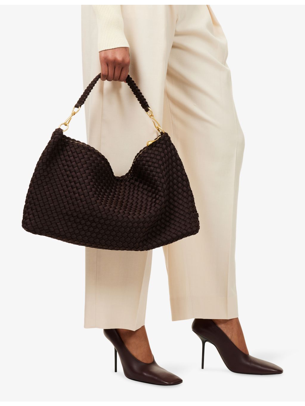 NAGHEDI halfmoon woven shoulder bag medium - British product