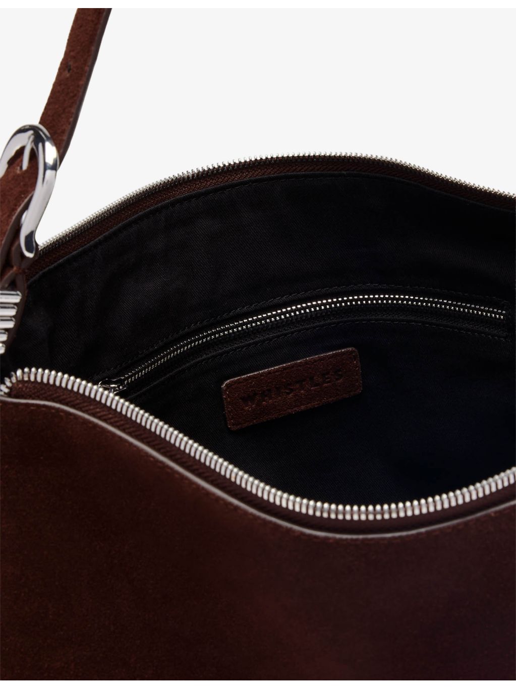 Whistles curved suede shoulder bag, imported from the UK