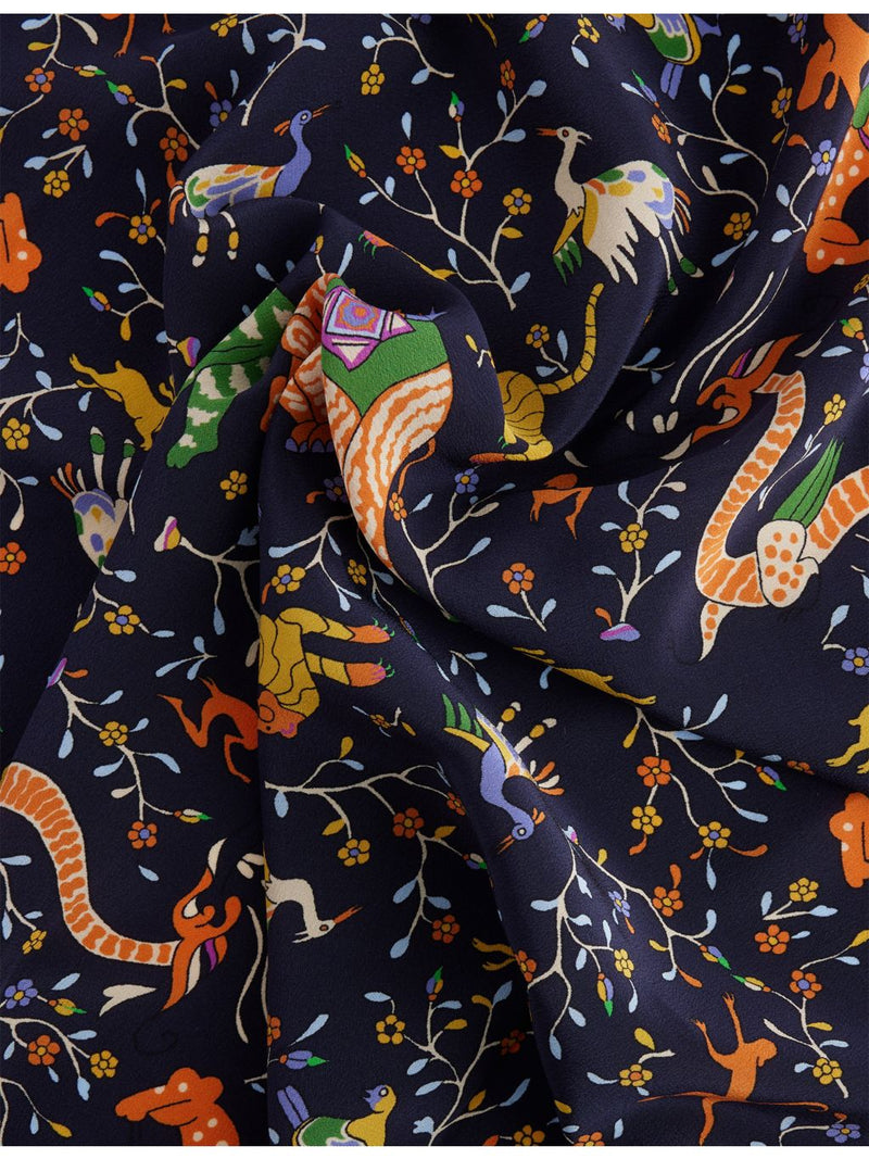 Drake's silk bandana scarf with animal flowers print, imported from the UK