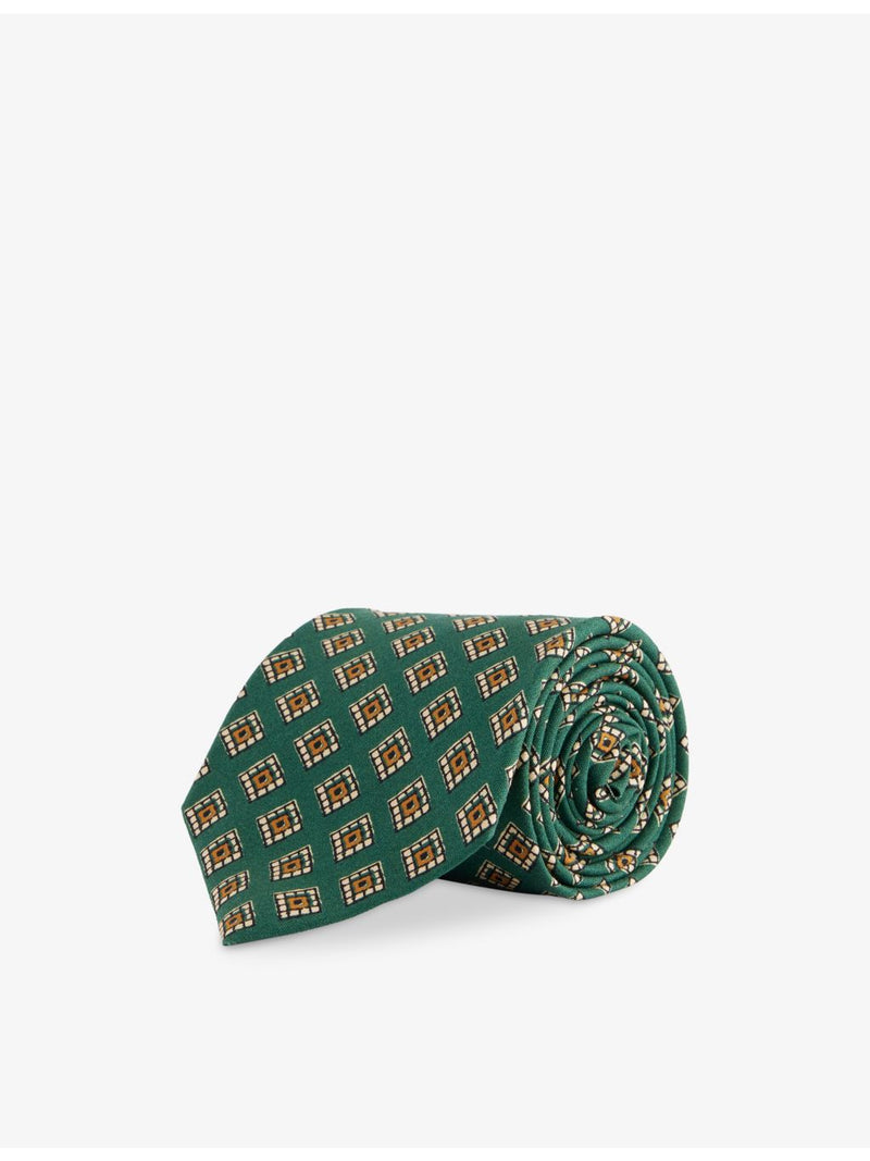 Drake's Tile Medal Habotai silk tie - British product