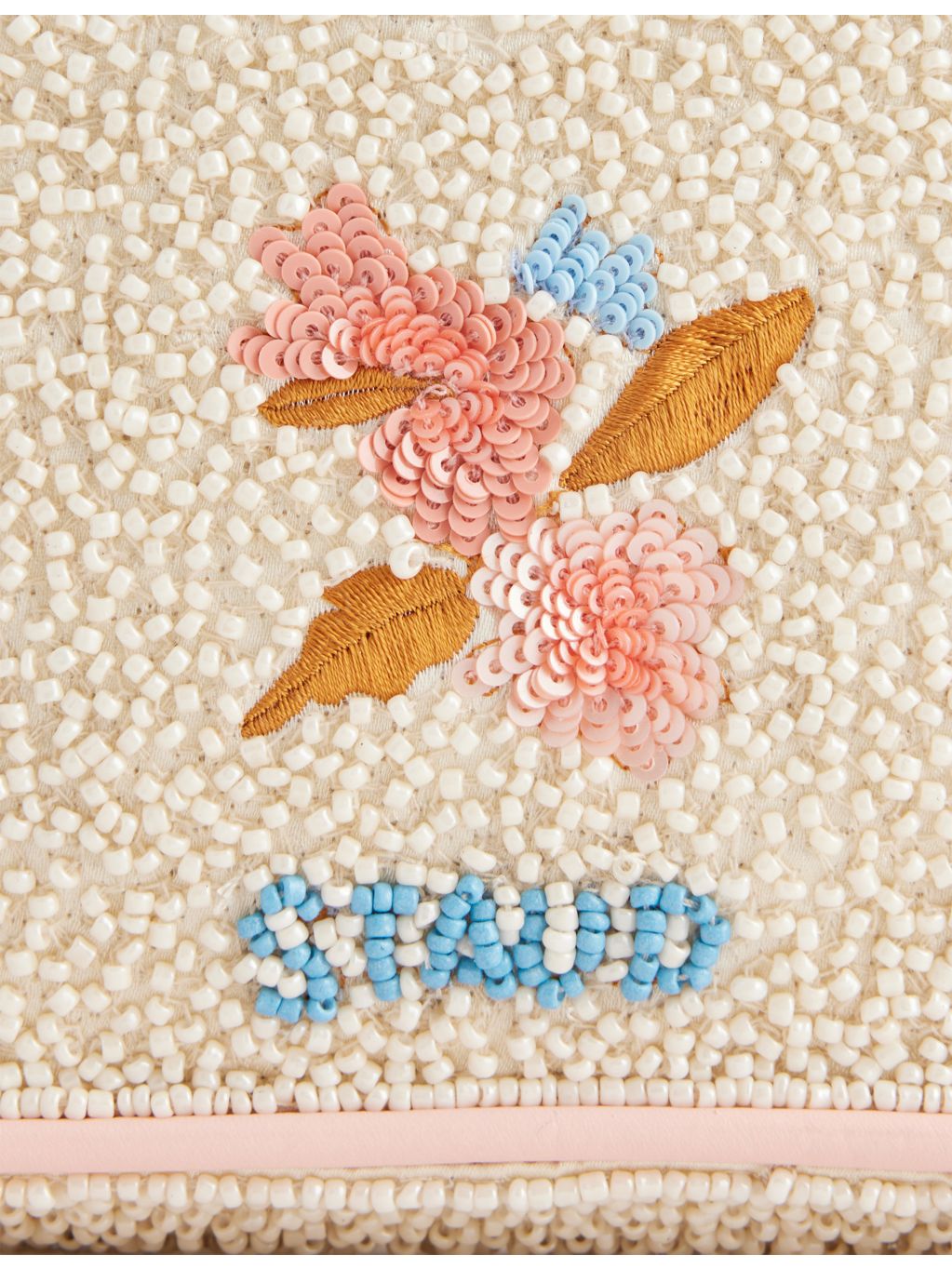 STAUD beaded handbag with floral print and glass beads - British product