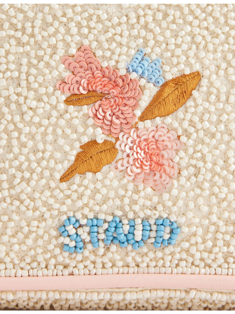 STAUD beaded handbag with floral print and glass beads - British product