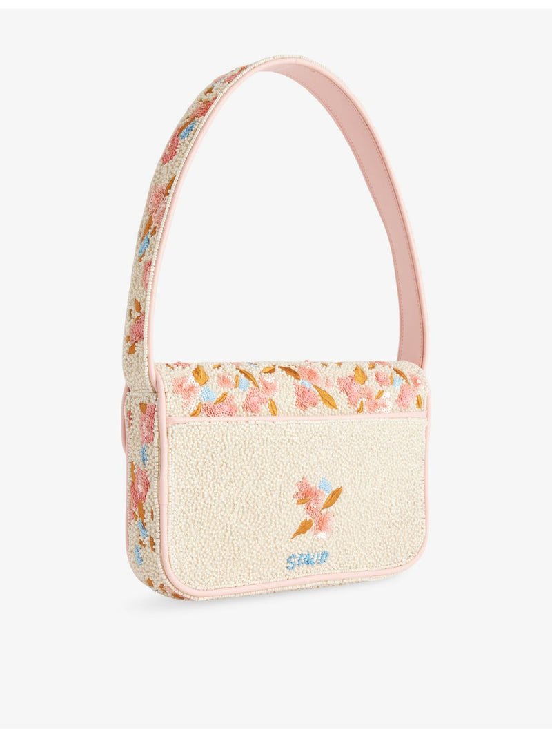 STAUD beaded handbag with floral print and glass beads - British product