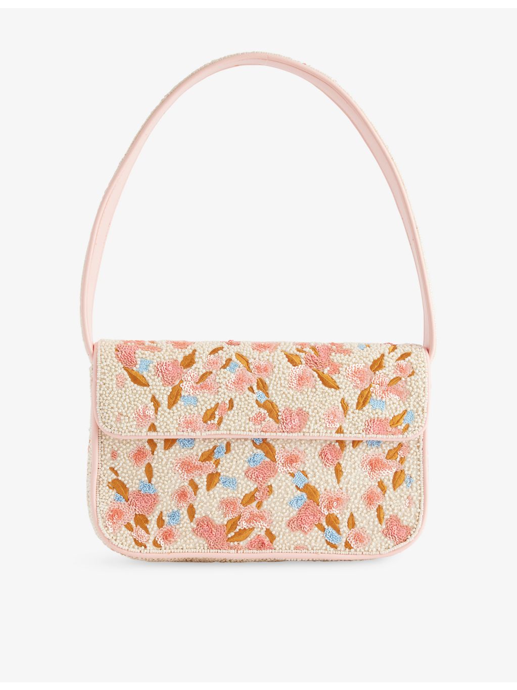 STAUD beaded handbag with floral print and glass beads - British product