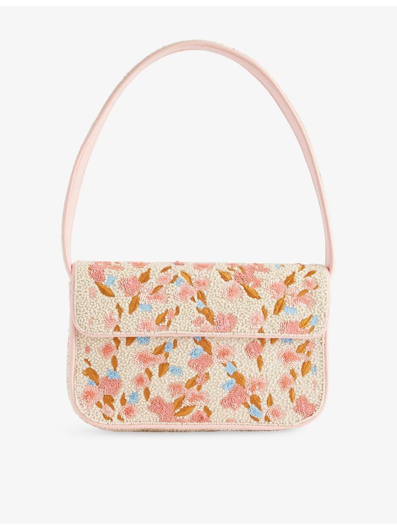 STAUD beaded handbag with floral print and glass beads - British product