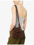 STAUD Coronado beaded shoulder bag with leather trims, imported from the UK