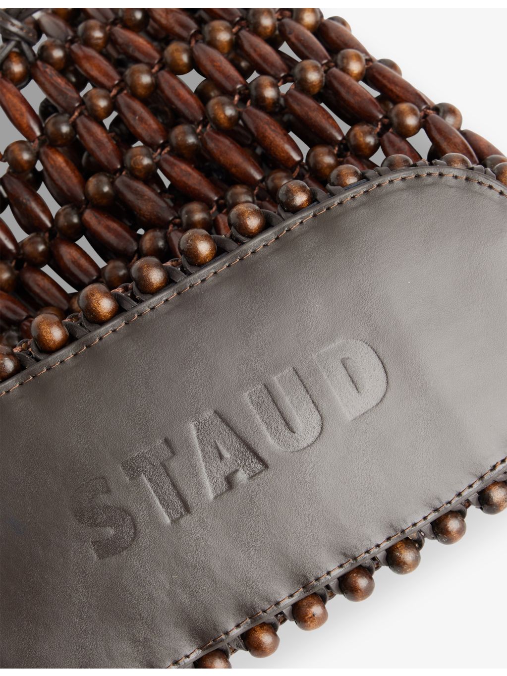 STAUD Coronado beaded shoulder bag with leather trims, imported from the UK